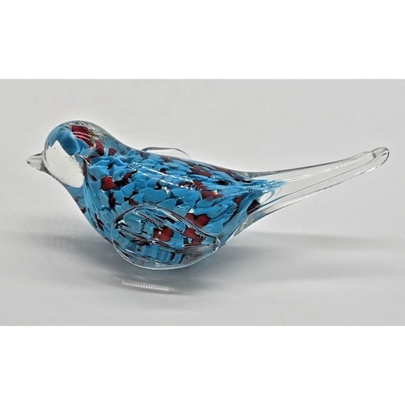 Other - Hand Blown Art Glass Bird Paperweight Sommerso Blue & Red